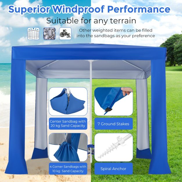 Easy Setup 2 x 2M Beach Tent with Folding Table and UPF 50+ Protection