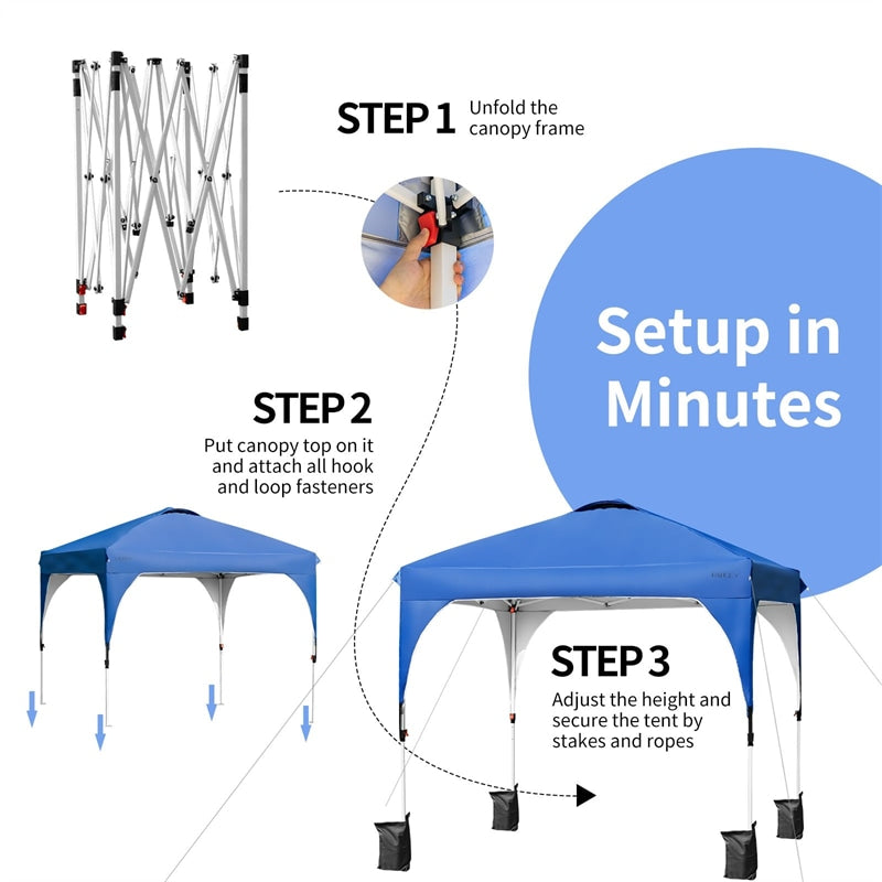 8' x 8' Outdoor Pop-up Canopy Tent Height Adjustable with Roller Bag