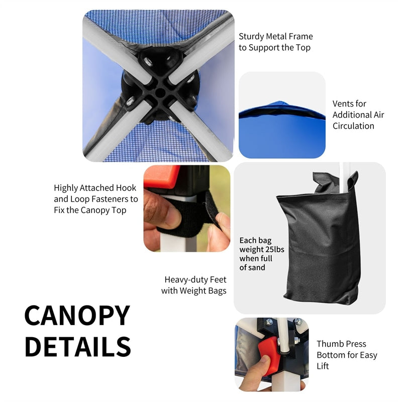 8' x 8' Outdoor Pop-up Canopy Tent Height Adjustable with Roller Bag