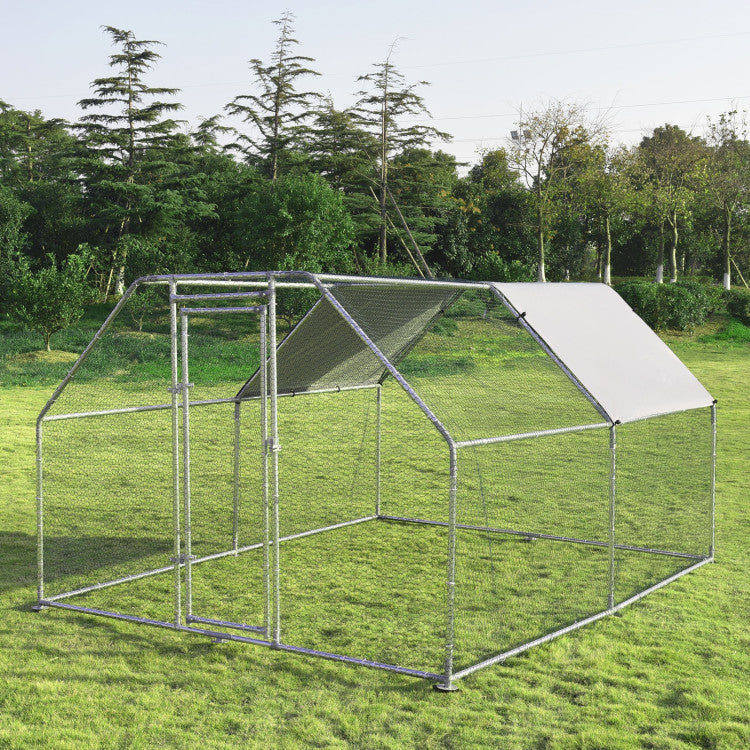 9.5 x 12.5 Feet Outdoor Walk-in Chicken Coop Large Metal Poultry Cage Hen House with Waterproof and Anti-UV Cover