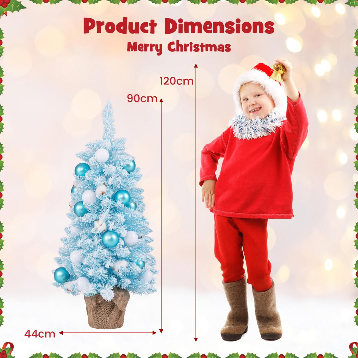 90 CM Artificial Mini Snow Flocked Christmas Tree with Natural Cotton Balls
