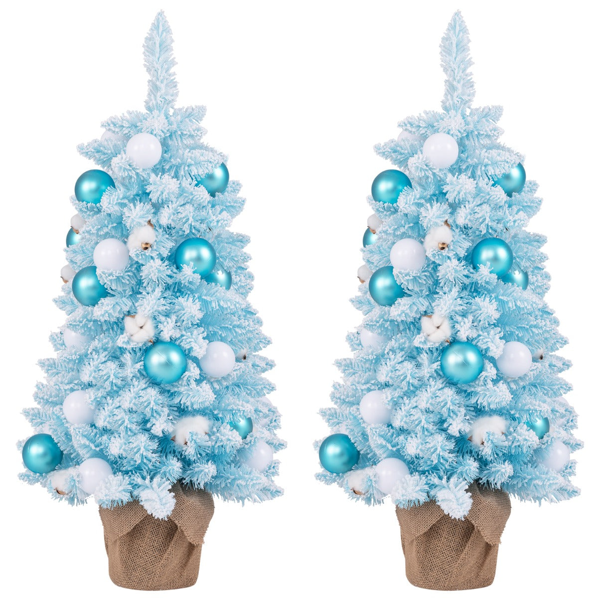 90 CM Artificial Mini Snow Flocked Christmas Tree with Natural Cotton Balls