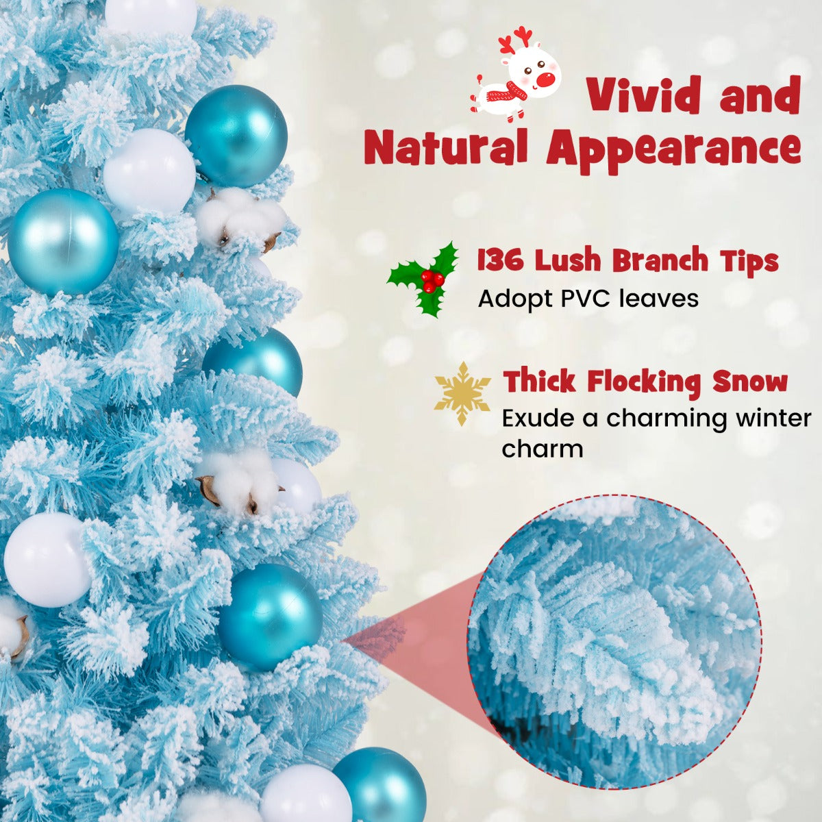 90 CM Artificial Mini Snow Flocked Christmas Tree with Natural Cotton Balls