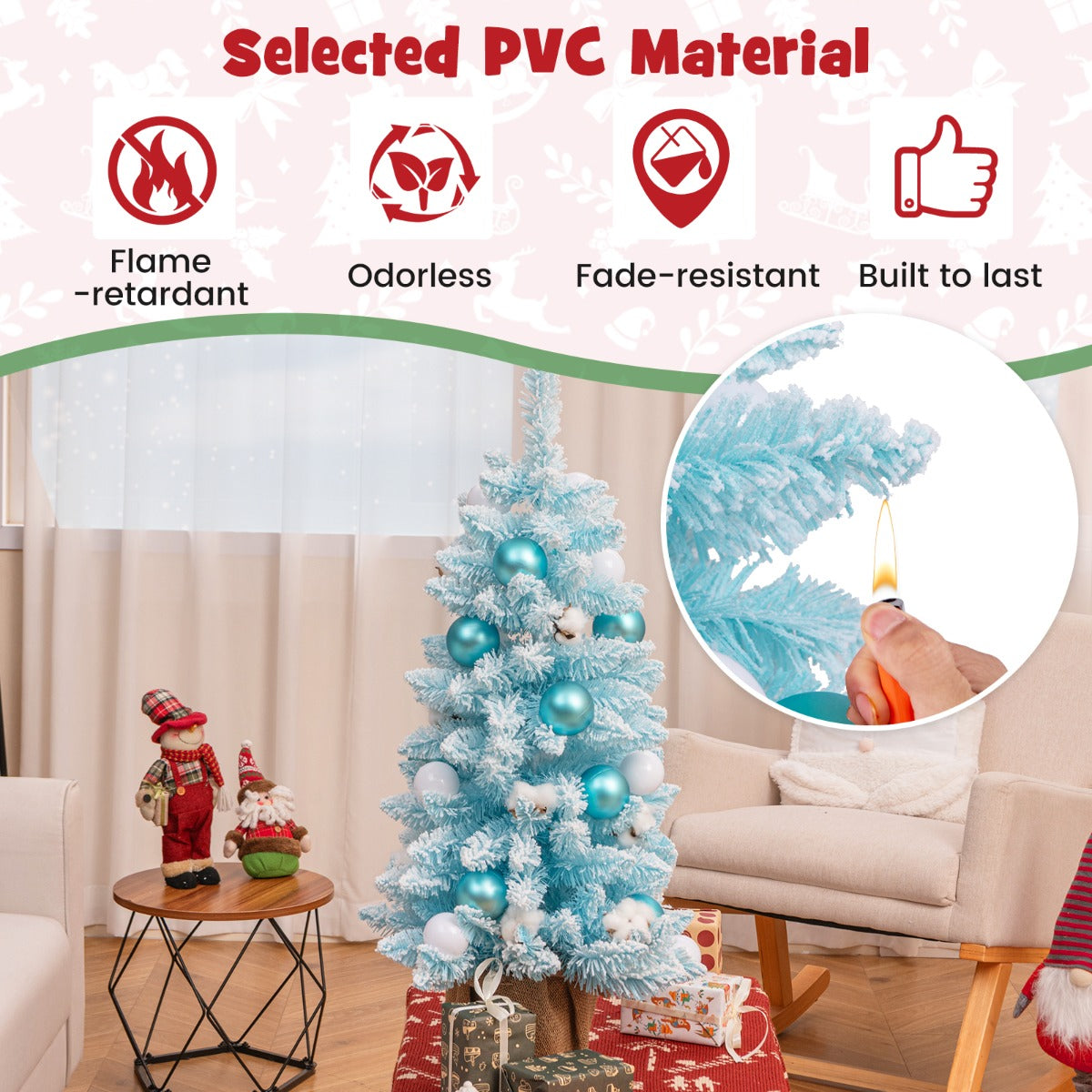 90 CM Artificial Mini Snow Flocked Christmas Tree with Natural Cotton Balls