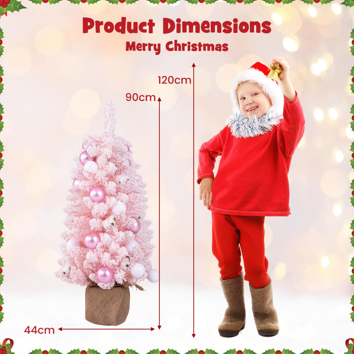 90 CM Artificial Mini Snow Flocked Christmas Tree with Natural Cotton Balls