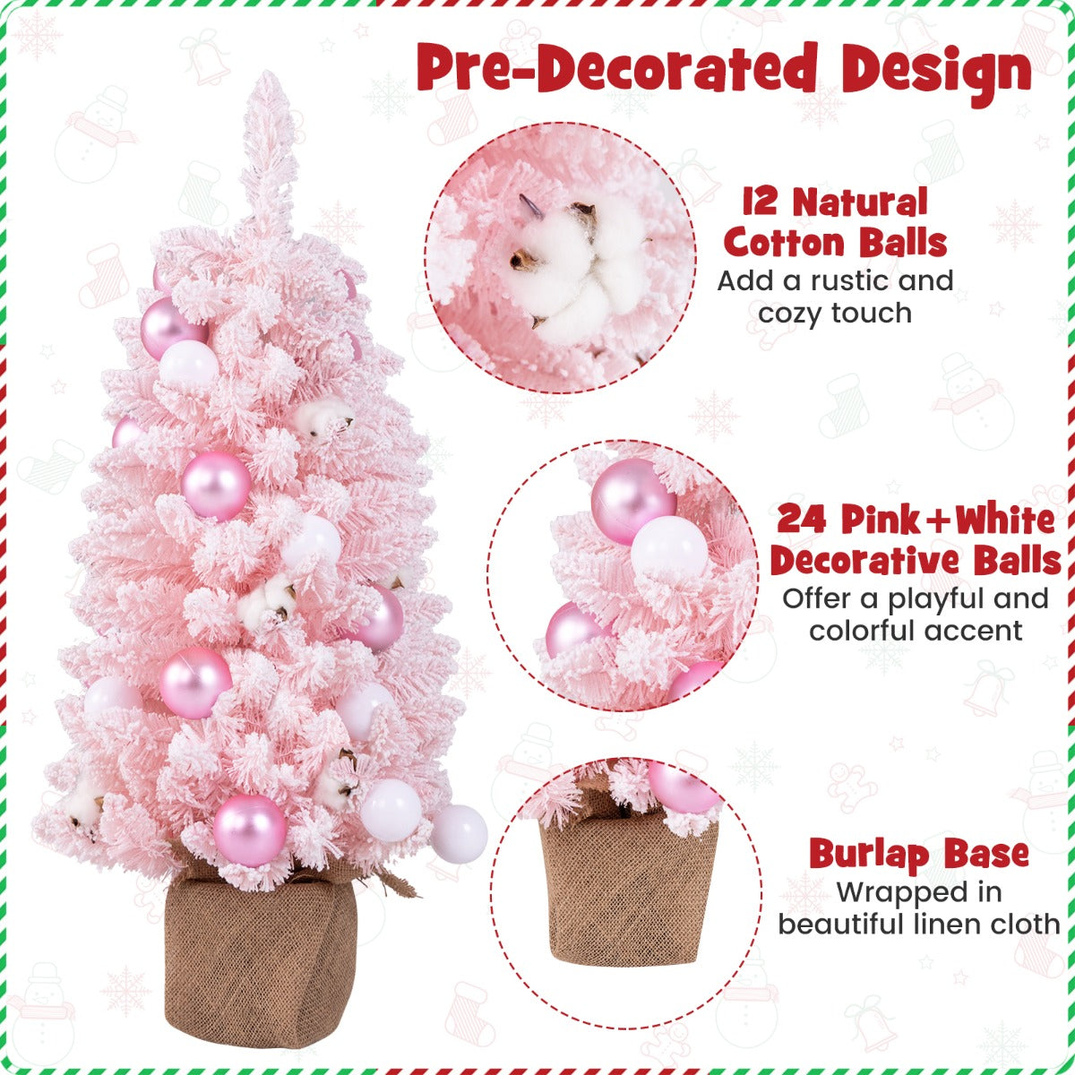 90 CM Artificial Mini Snow Flocked Christmas Tree with Natural Cotton Balls