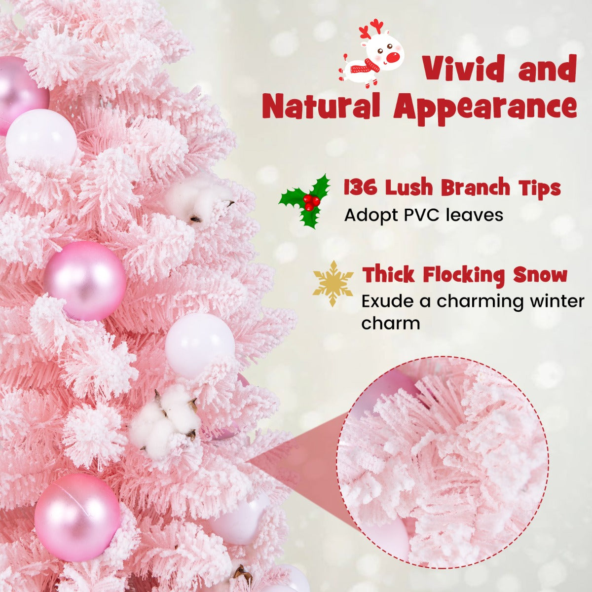 90 CM Artificial Mini Snow Flocked Christmas Tree with Natural Cotton Balls