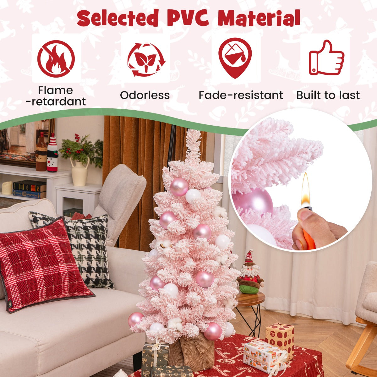 90 CM Artificial Mini Snow Flocked Christmas Tree with Natural Cotton Balls