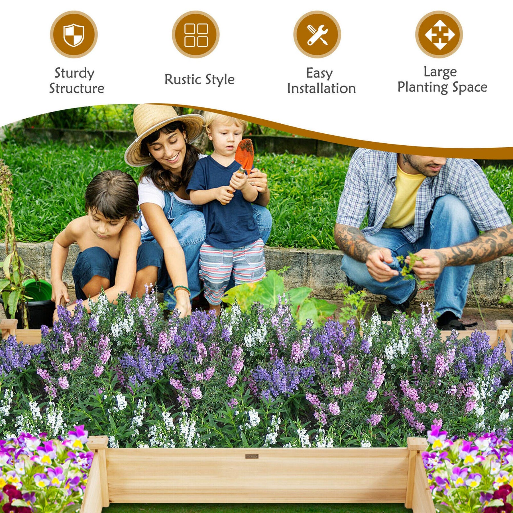 Wood U-Shaped Raised Garden Bed Planter Box for Vegetables Flowers, Garden Container for Backyard Patio Balcony