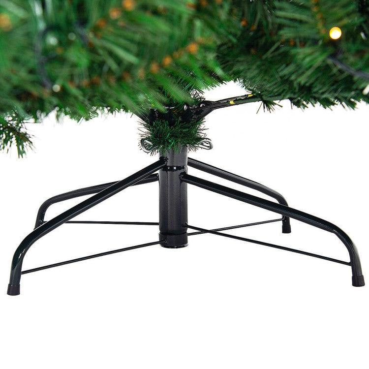 9FT Artificial Pre-lit Christmas Tree Premium Spruce Hinged Tree with 700 LED Lights and Plastic Cover