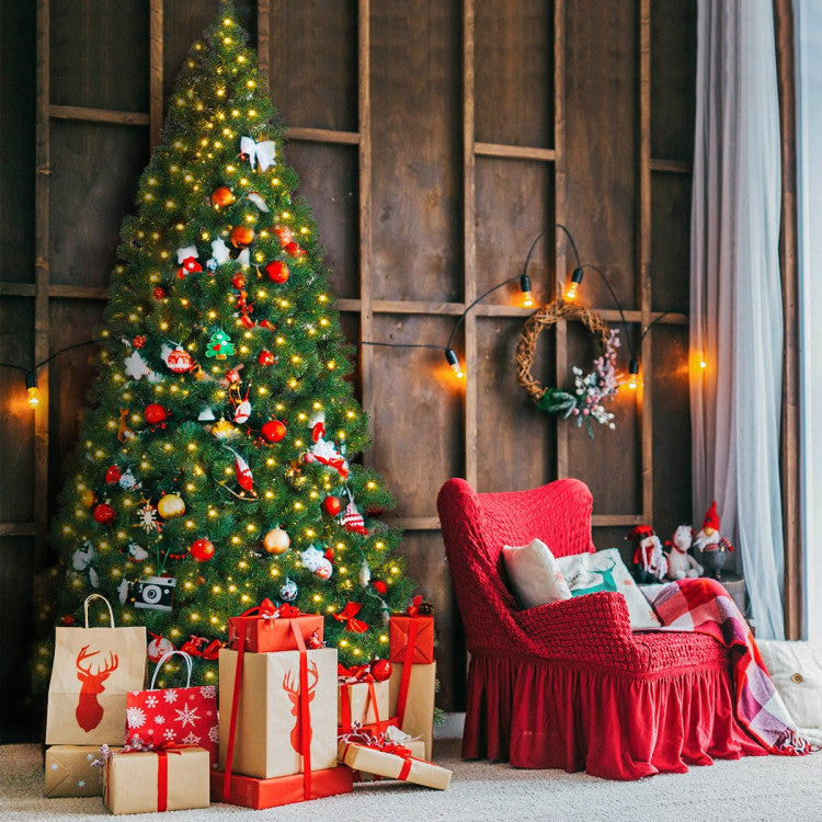 9FT Artificial Pre-lit Christmas Tree Premium Spruce Hinged Tree with 700 LED Lights and Plastic Cover