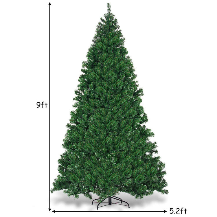 9FT Artificial Pre-lit Christmas Tree Premium Spruce Hinged Tree with 700 LED Lights and Plastic Cover