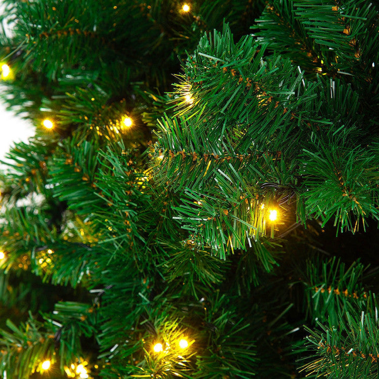 9FT Artificial Pre-lit Christmas Tree Premium Spruce Hinged Tree with 700 LED Lights and Plastic Cover
