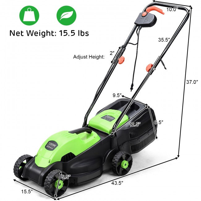 14" 12 Amp Folding Corded Electric Push Lawn Mower with Grass Bag