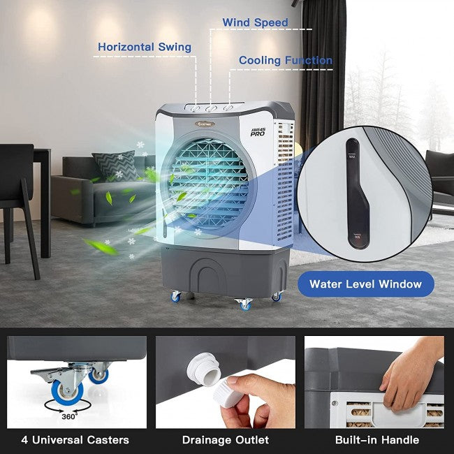 4-in-1 Portable Evaporative Air Purifier Air Cooler With 45L Tank and 3 Wind Speeds for Room Home Office