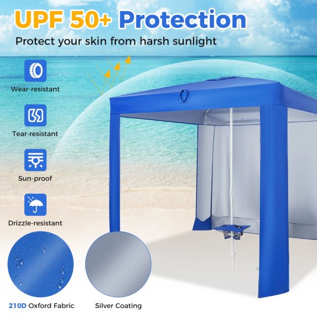 Easy Setup 2 x 2M Beach Tent with Folding Table and UPF 50+ Protection