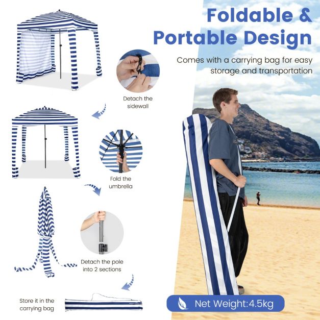 1.8 X 1.8M Foldable Beach Cabana Tent with Carrying Bag and Detachable Sidewall