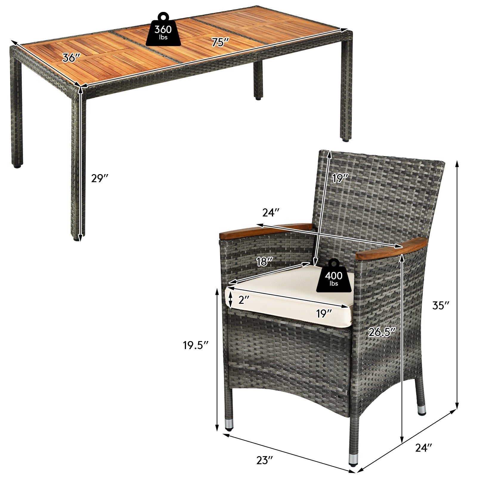 9 Pieces Outdoor Rattan Dining Set Patio Furniture Set with Cushioned Chairs and Table
