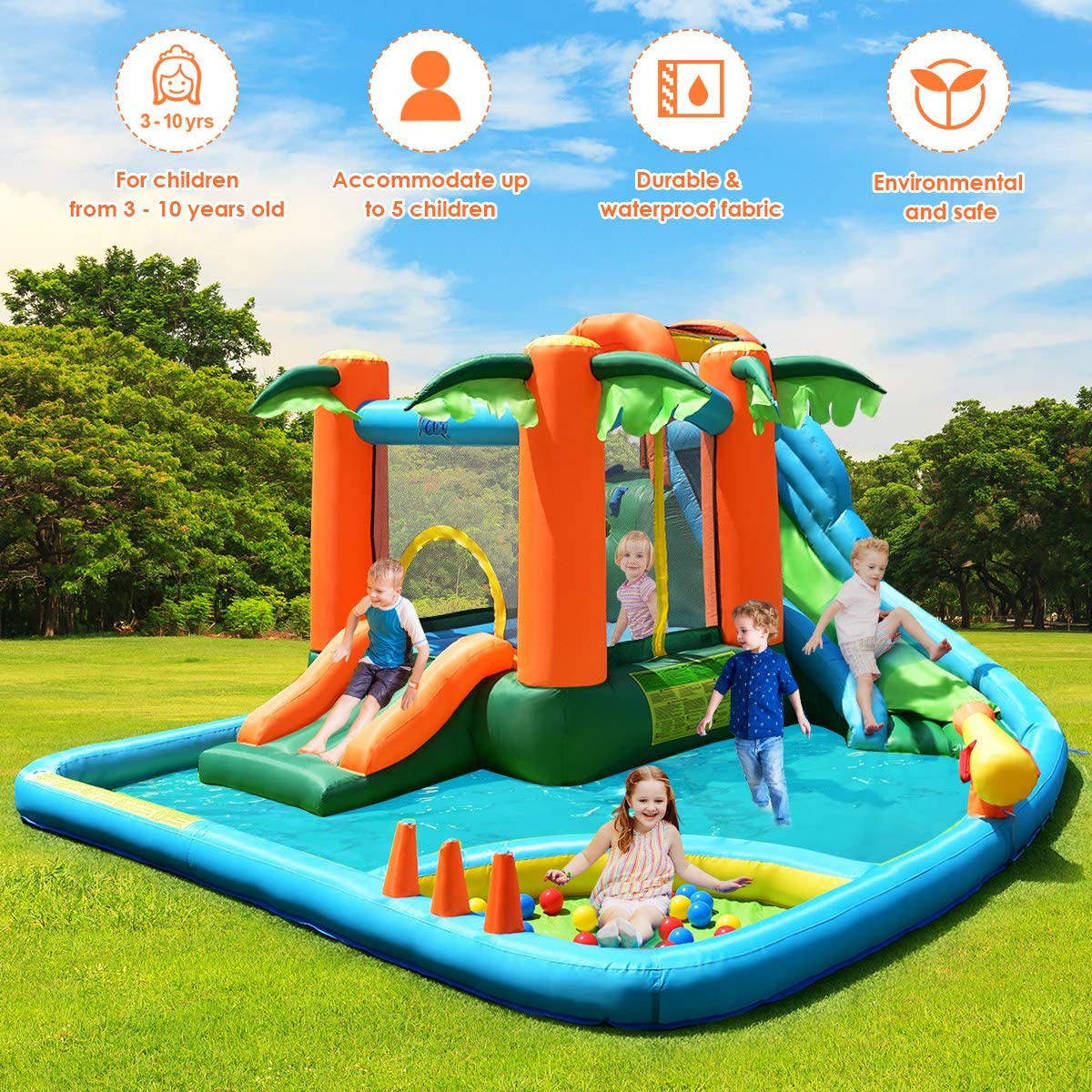 Jungle Bounce House Inflatable Castle with Water Slides