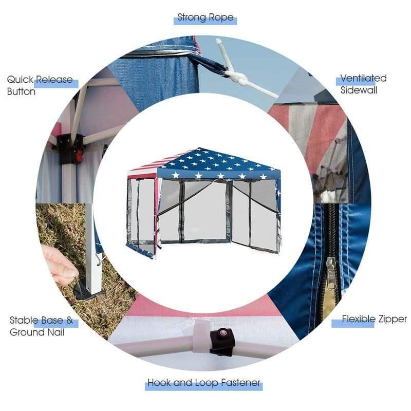 10’ x 10' Pop-up Canopy Tent With American Flag Style