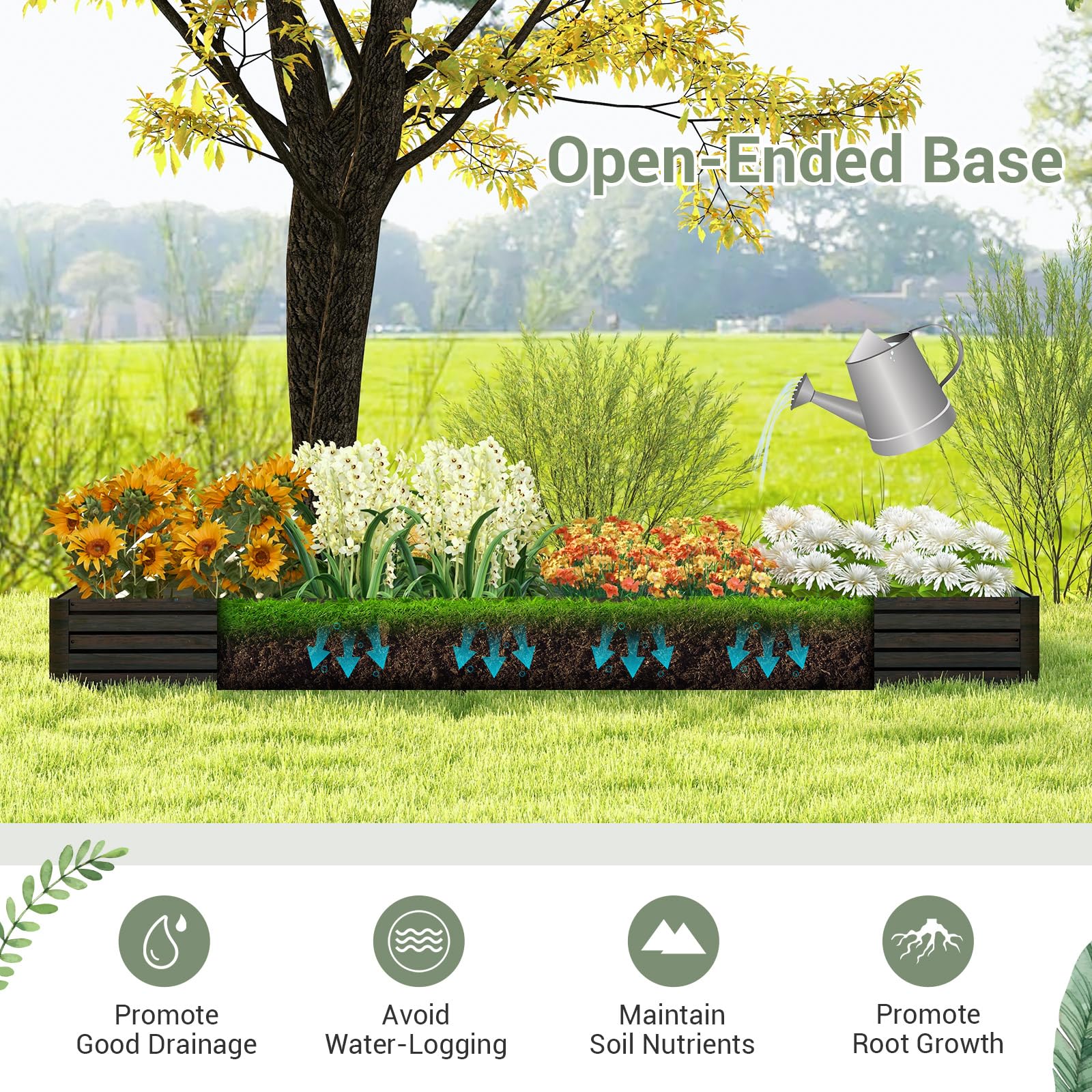 Metal Raised Garden Bed with Open-Ended Base, 8x4x1 FT Large Outdoor Metal Planter Box for Vegetable Fruit Herb Flower