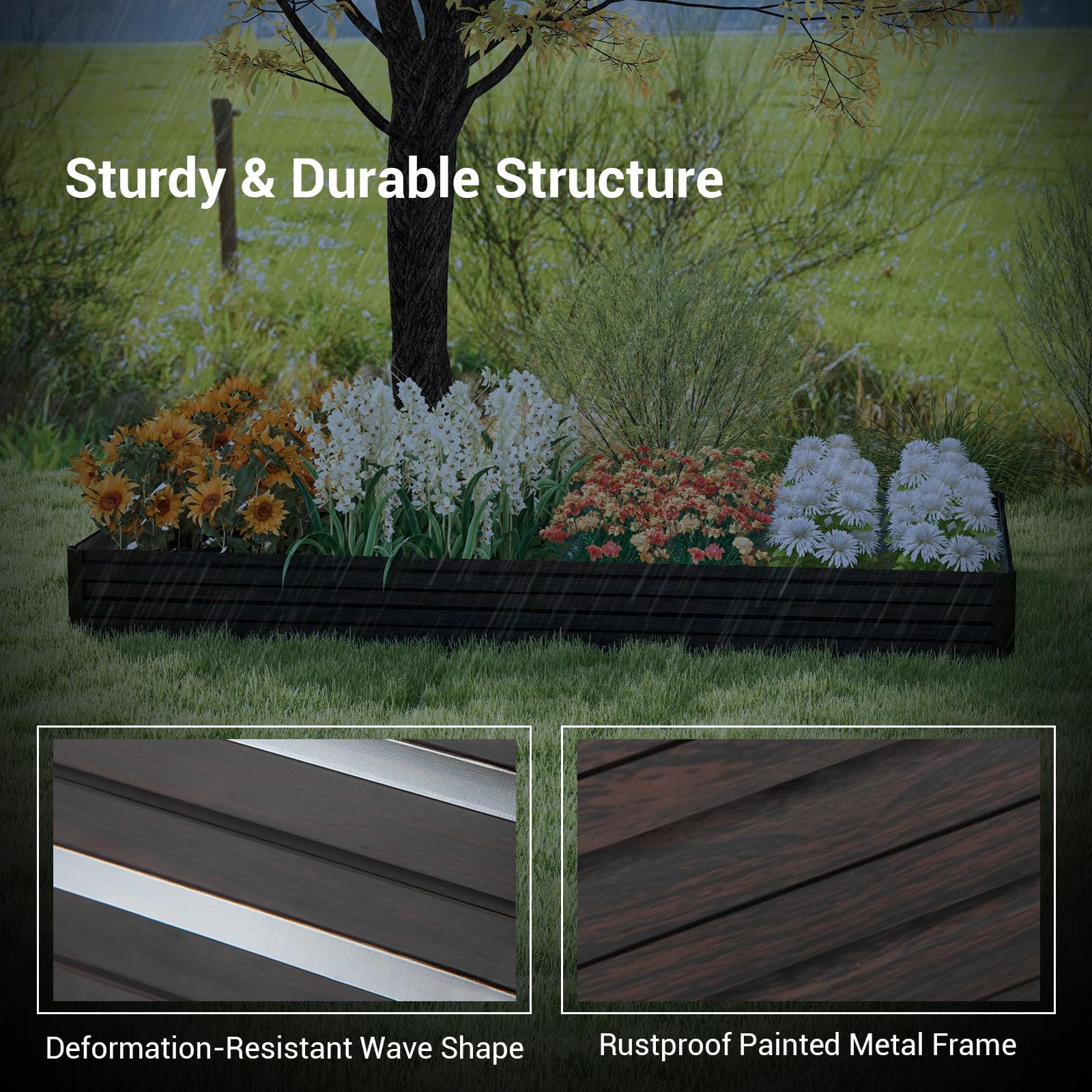 Metal Raised Garden Bed with Open-Ended Base, 8x4x1 FT Large Outdoor Metal Planter Box for Vegetable Fruit Herb Flower