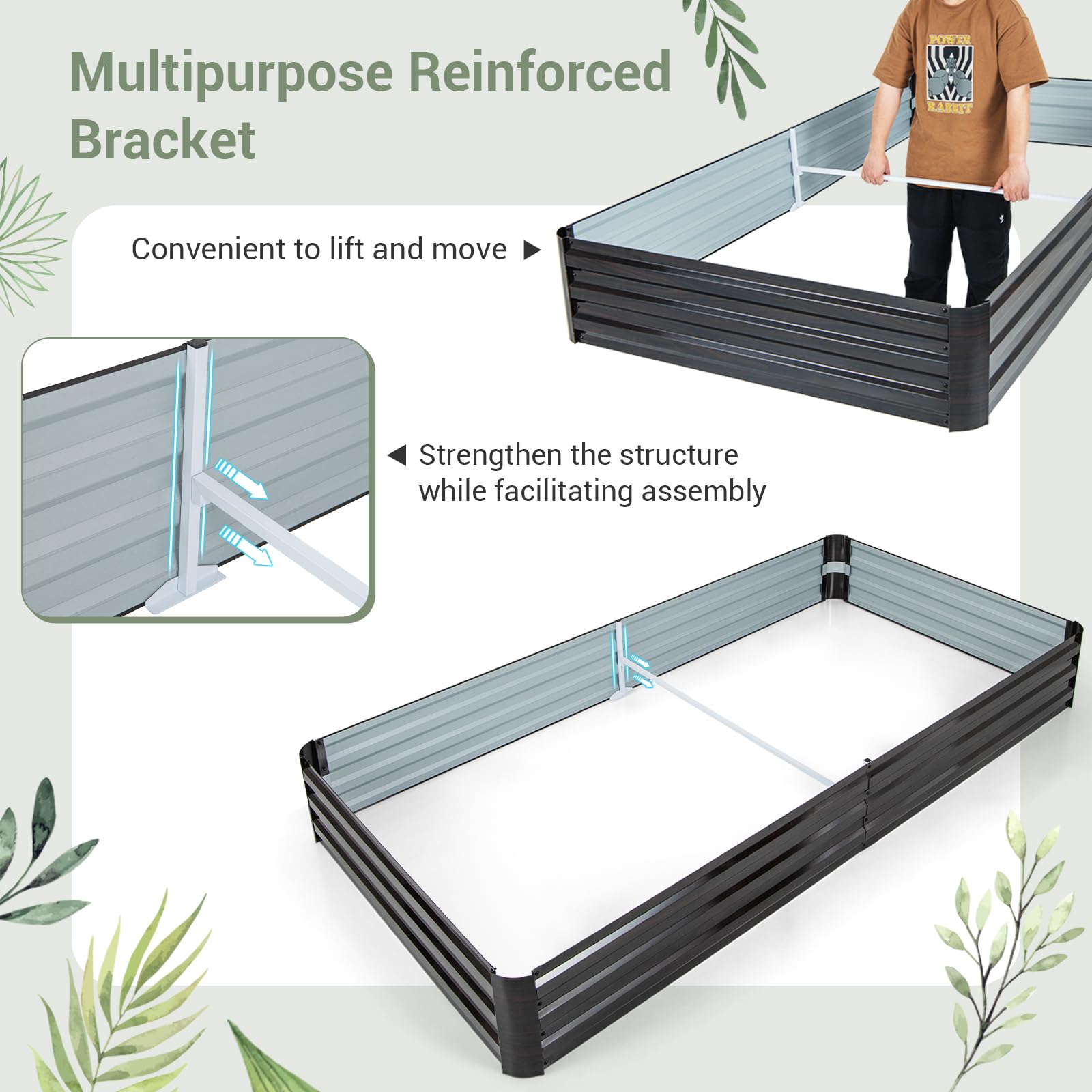 Metal Raised Garden Bed with Open-Ended Base, 8x4x1 FT Large Outdoor Metal Planter Box for Vegetable Fruit Herb Flower