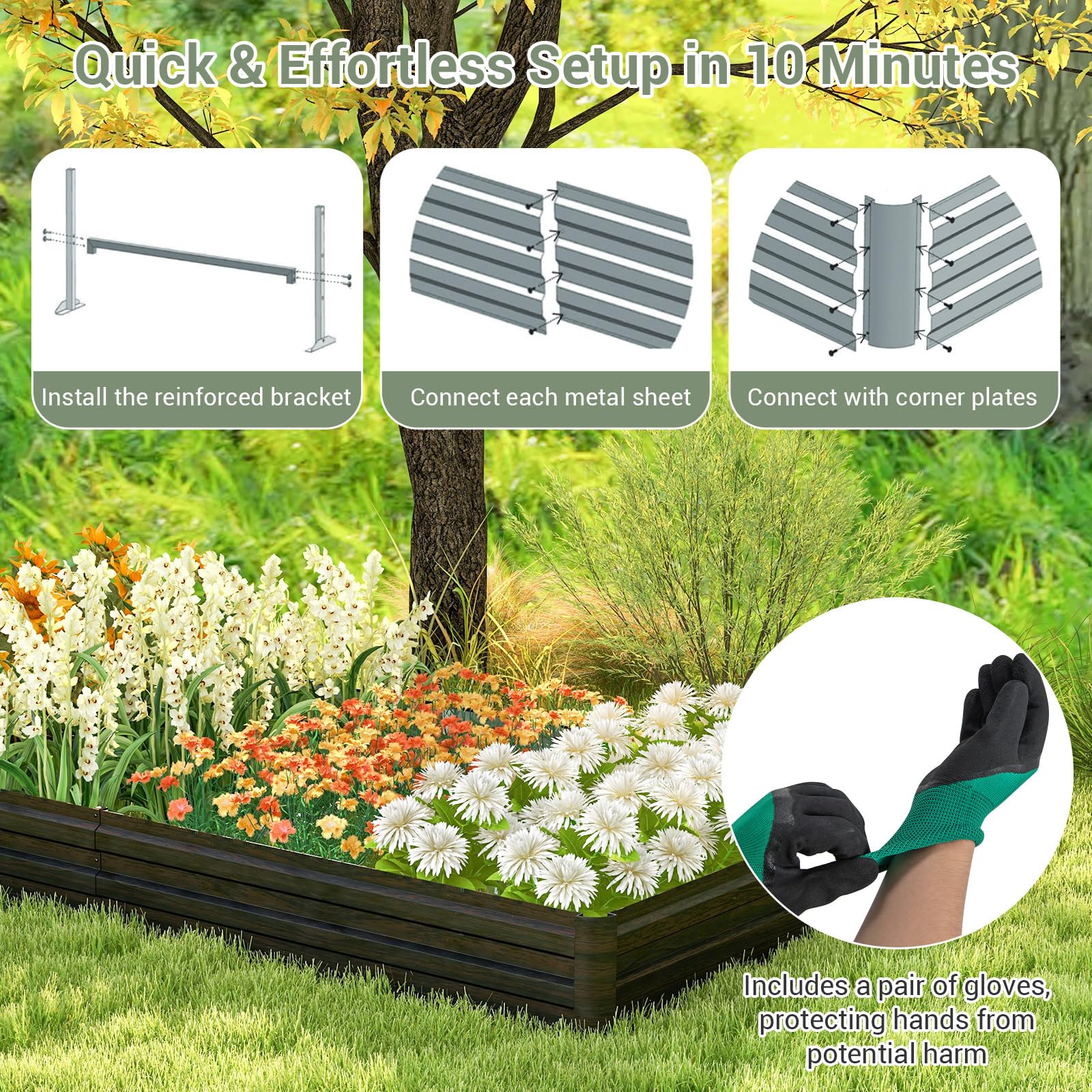 Metal Raised Garden Bed with Open-Ended Base, 8x4x1 FT Large Outdoor Metal Planter Box for Vegetable Fruit Herb Flower