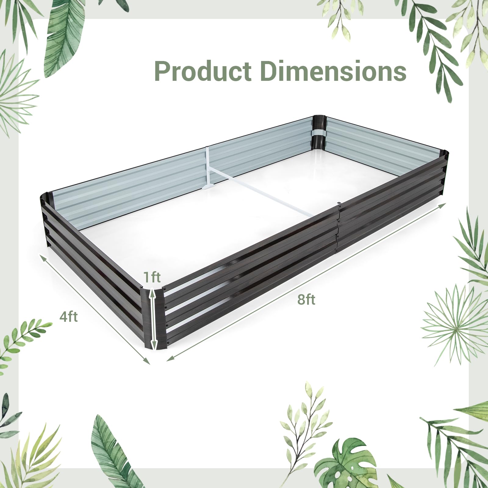 Metal Raised Garden Bed with Open-Ended Base, 8x4x1 FT Large Outdoor Metal Planter Box for Vegetable Fruit Herb Flower