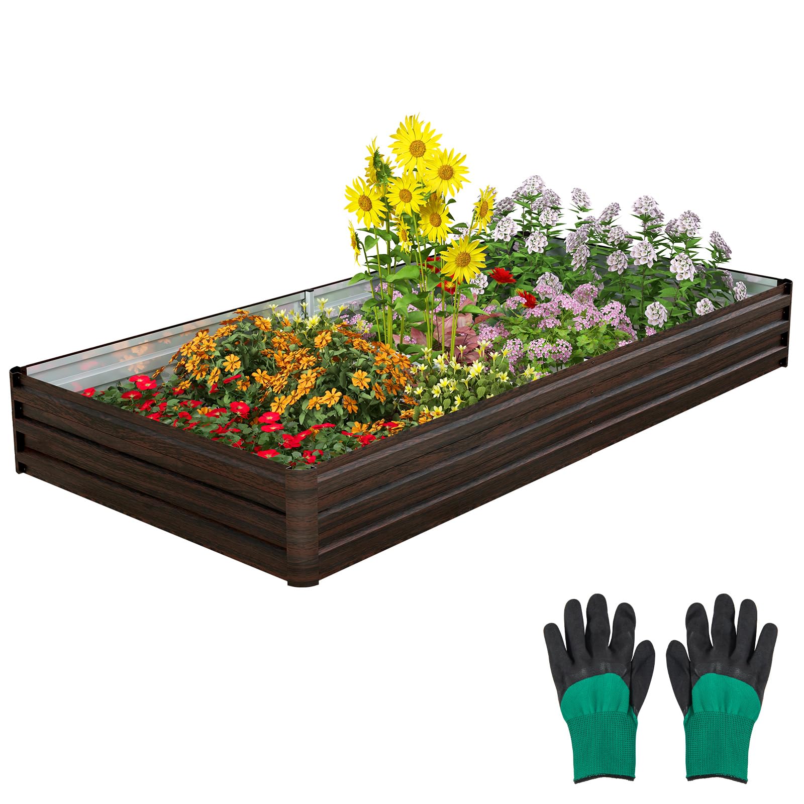 Metal Raised Garden Bed with Open-Ended Base, 8x4x1 FT Large Outdoor Metal Planter Box for Vegetable Fruit Herb Flower
