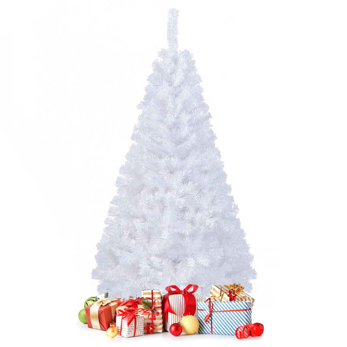 White Christmas Tree, Artificial Xmas Decoration Tree with 650 PVC Branch Tips & Metal Stand