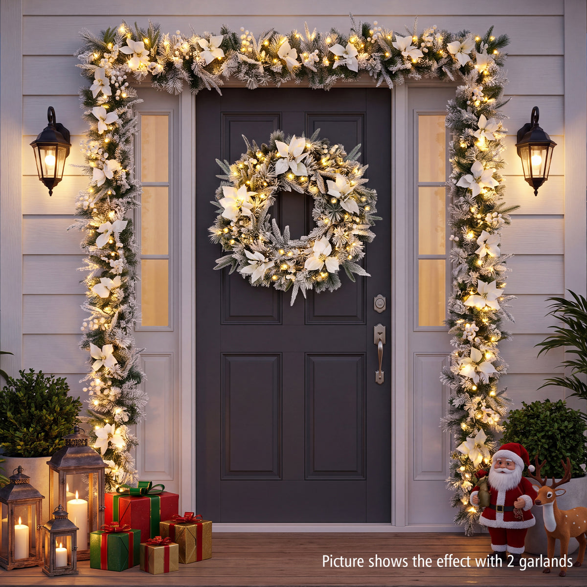 Hikidspace 280cm Christmas Garland, Pre-Lit Flocked Garland w/180 Tips