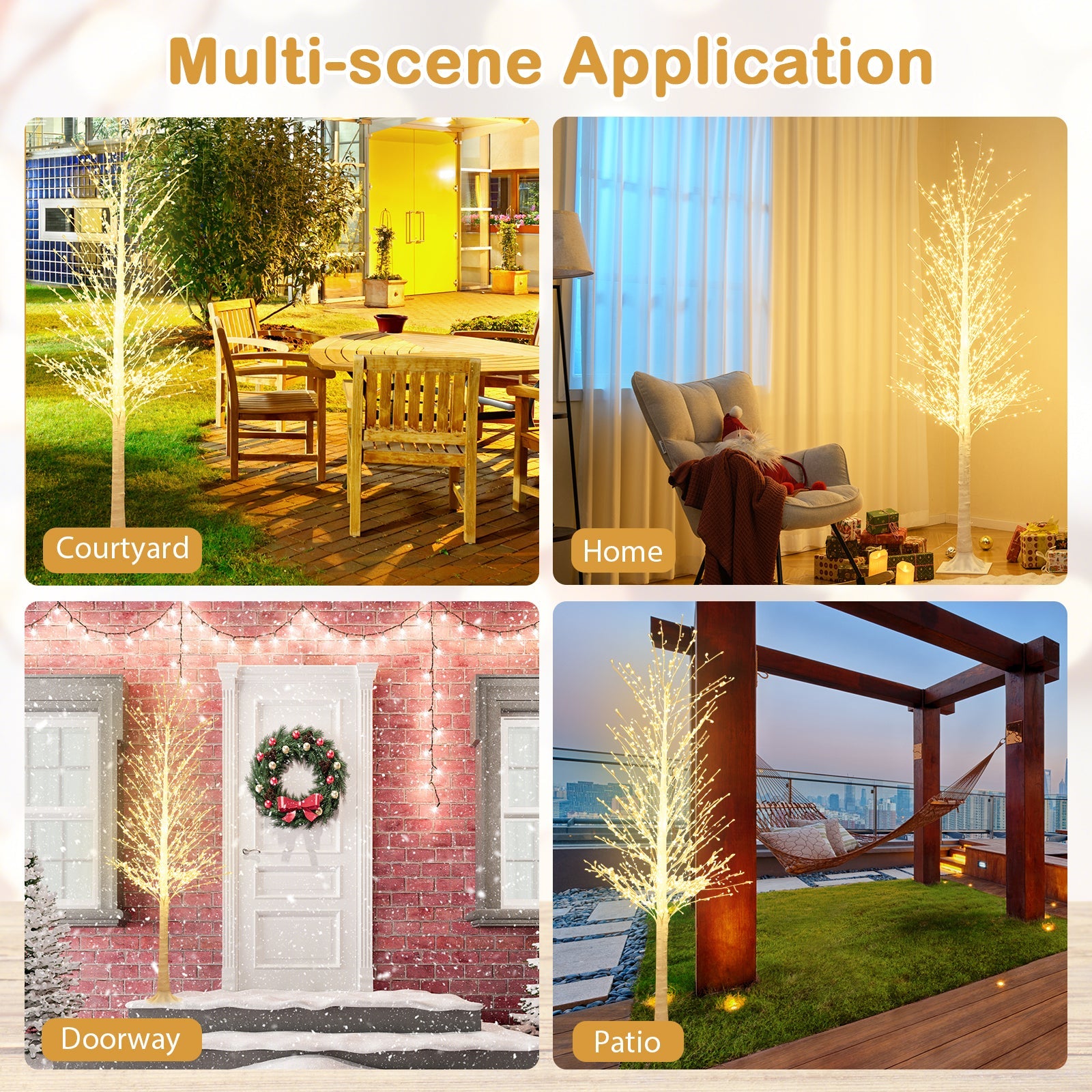 210 CM LED Lighted White Twig Tree, Birch Tree w/ 1008 Steady on Lights &144 Twinkle Star Lights for Indoor Outdoor