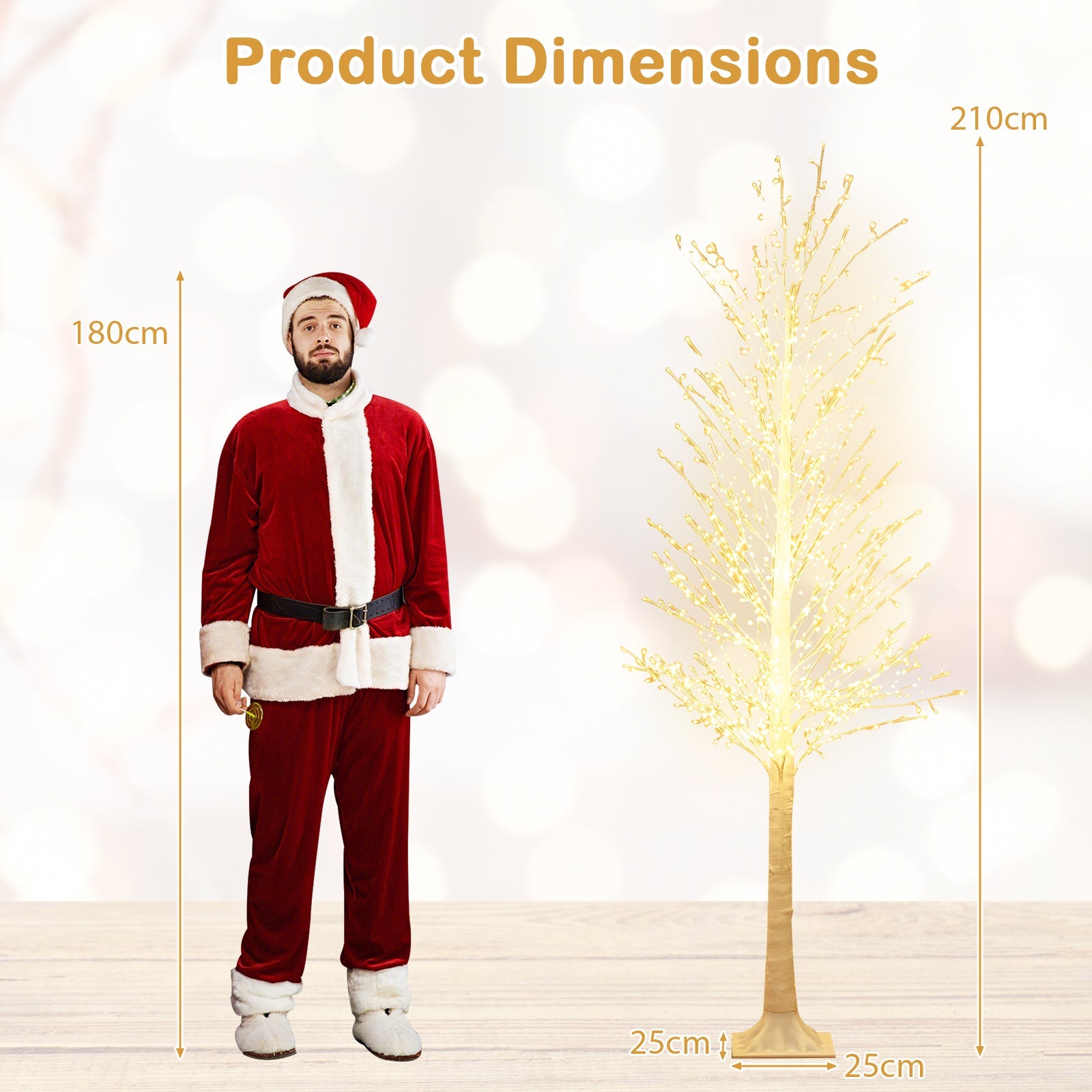 210 CM LED Lighted White Twig Tree, Birch Tree w/ 1008 Steady on Lights &144 Twinkle Star Lights for Indoor Outdoor