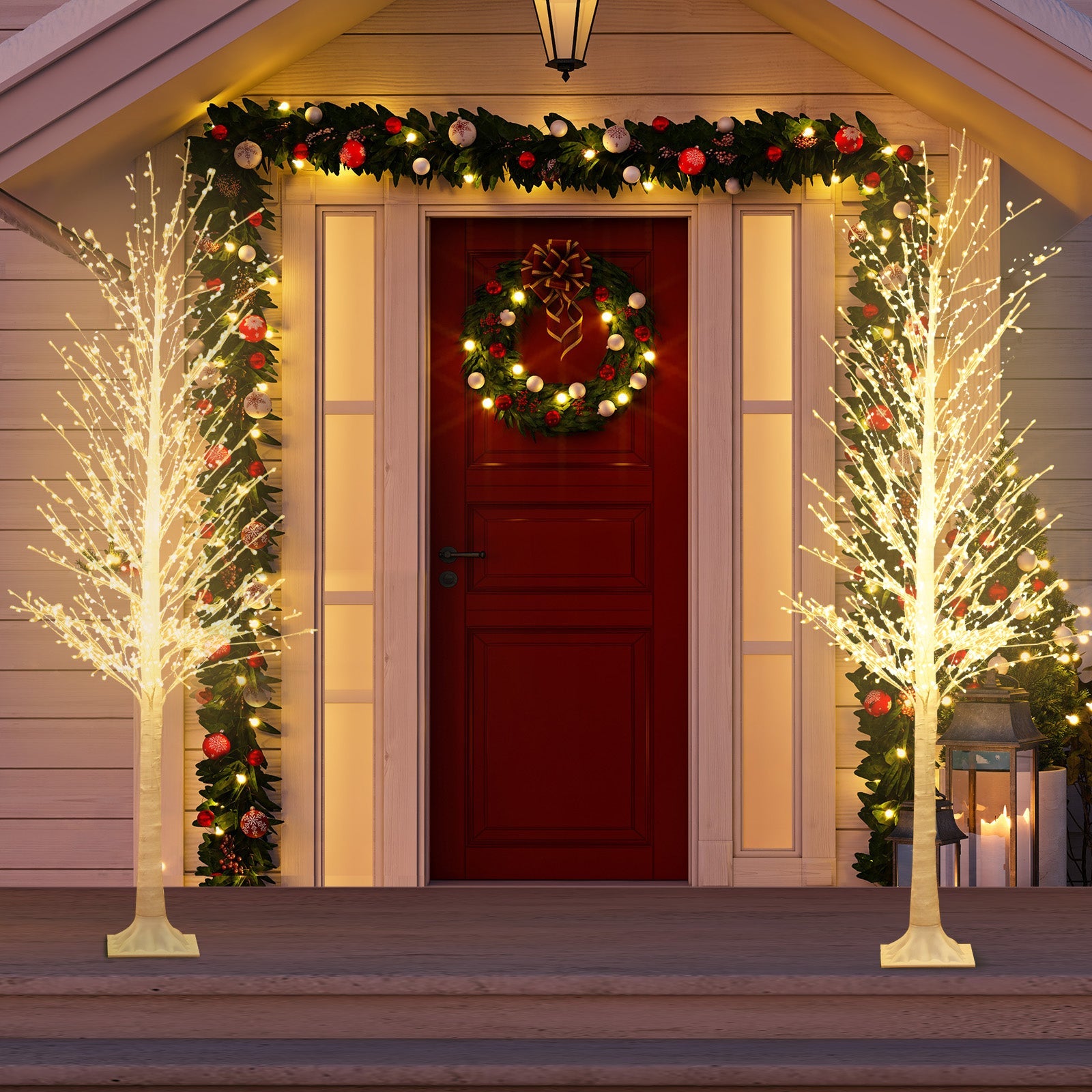 210 CM LED Lighted White Twig Tree, Birch Tree w/ 1008 Steady on Lights &144 Twinkle Star Lights for Indoor Outdoor