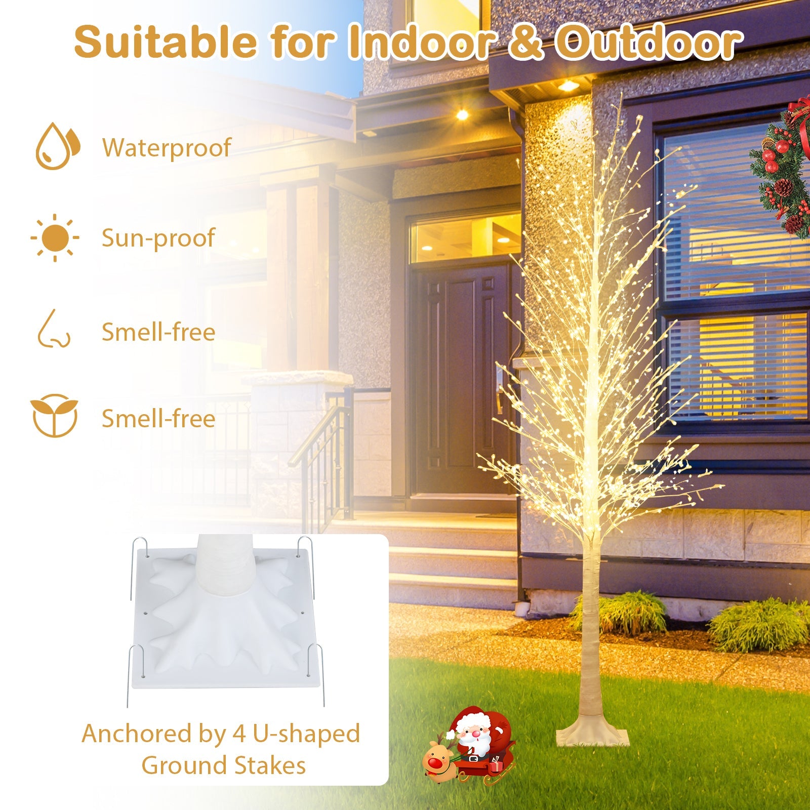 210 CM LED Lighted White Twig Tree, Birch Tree w/ 1008 Steady on Lights &144 Twinkle Star Lights for Indoor Outdoor