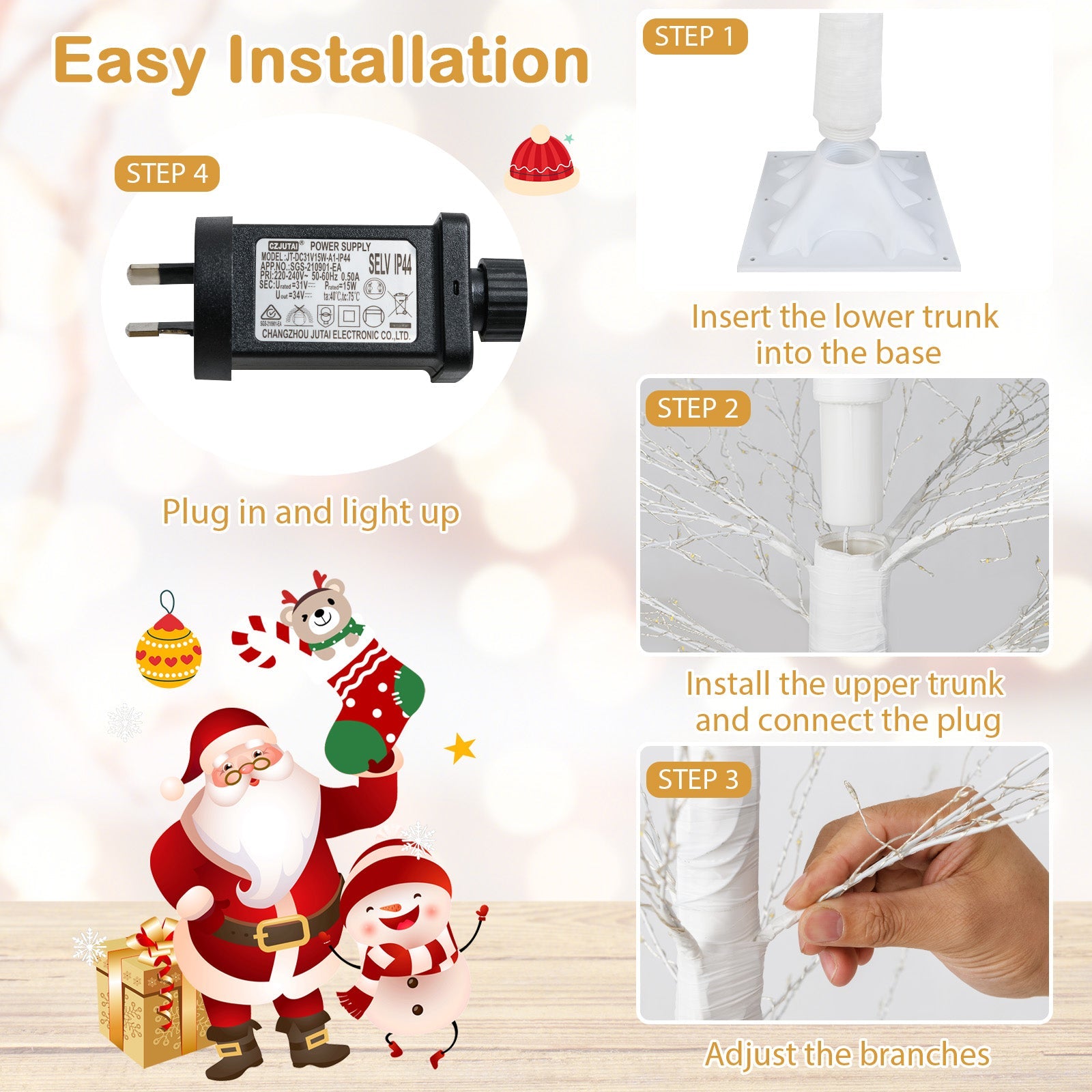 210 CM LED Lighted White Twig Tree, Birch Tree w/ 1008 Steady on Lights &144 Twinkle Star Lights for Indoor Outdoor