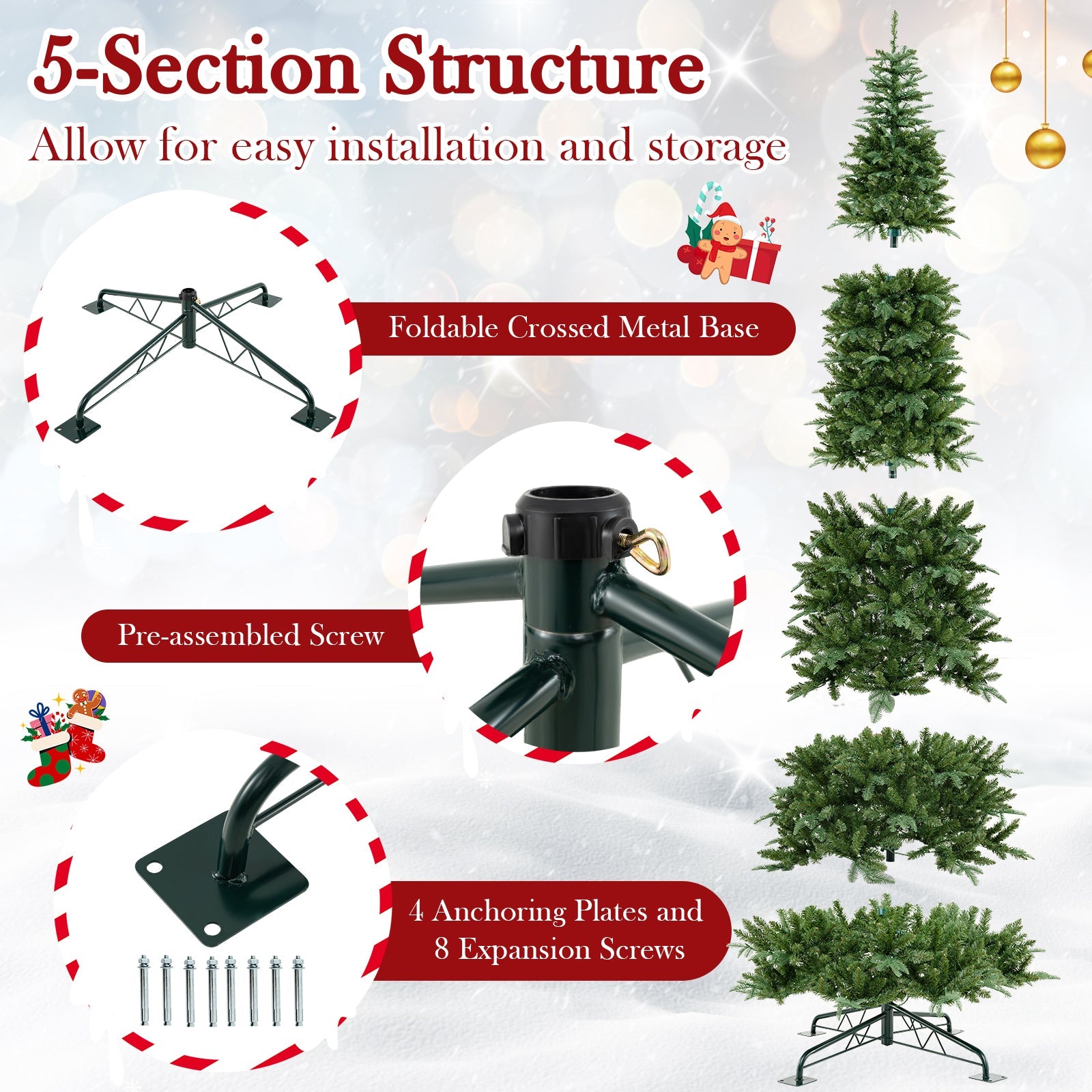 3.6M Tall Prelit Hinged Artificial Christmas Tree with 2517 PVC PE Branch Tips and 8 Expansion Screws