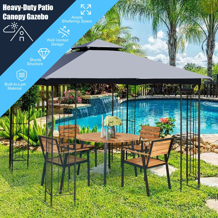 10 x 10 FT Heavy-Duty Patio Canopy Gazebo Tent with 2 Tier Vented Roof