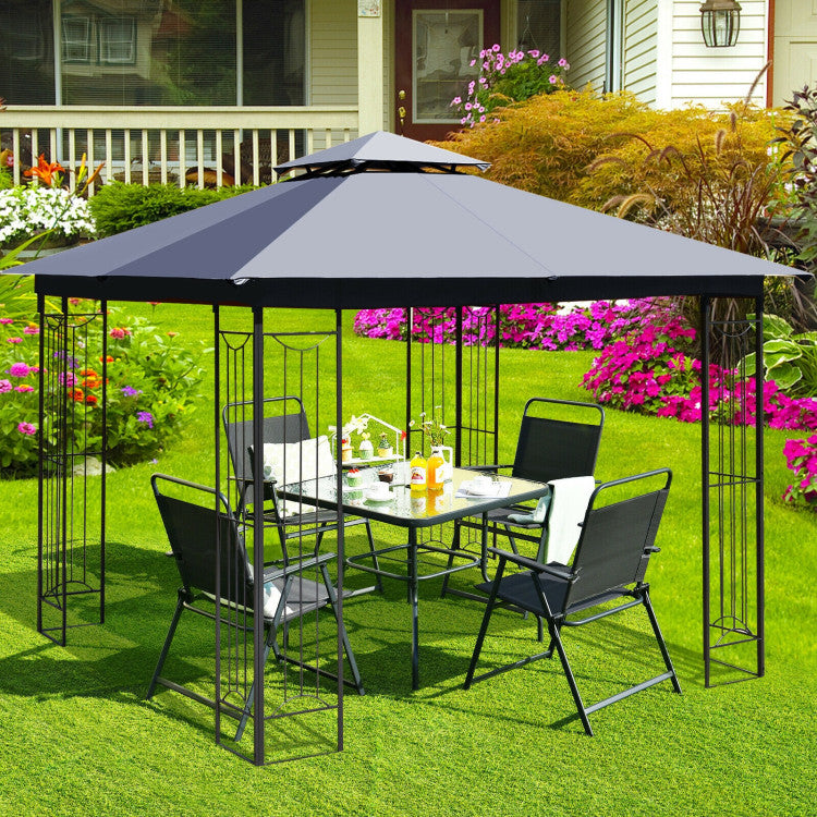 10 x 10 FT Heavy-Duty Patio Canopy Gazebo Tent with 2 Tier Vented Roof
