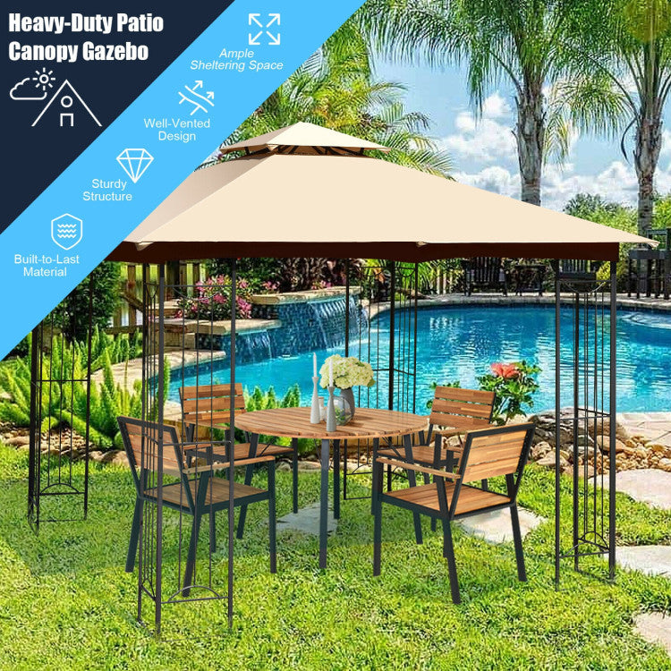 10 x 10 FT Heavy-Duty Patio Canopy Gazebo Tent with 2 Tier Vented Roof