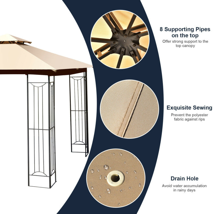 10 x 10 FT Heavy-Duty Patio Canopy Gazebo Tent with 2 Tier Vented Roof