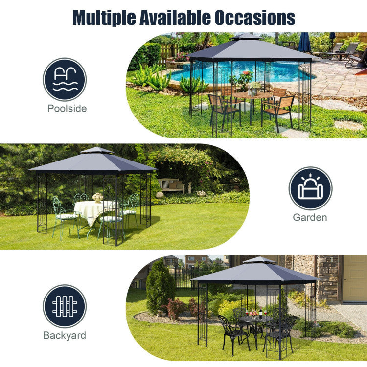 10 x 10 FT Heavy-Duty Patio Canopy Gazebo Tent with 2 Tier Vented Roof