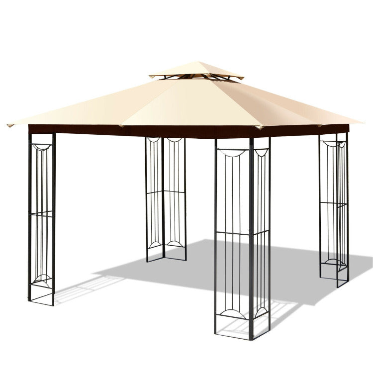10 x 10 FT Heavy-Duty Patio Canopy Gazebo Tent with 2 Tier Vented Roof