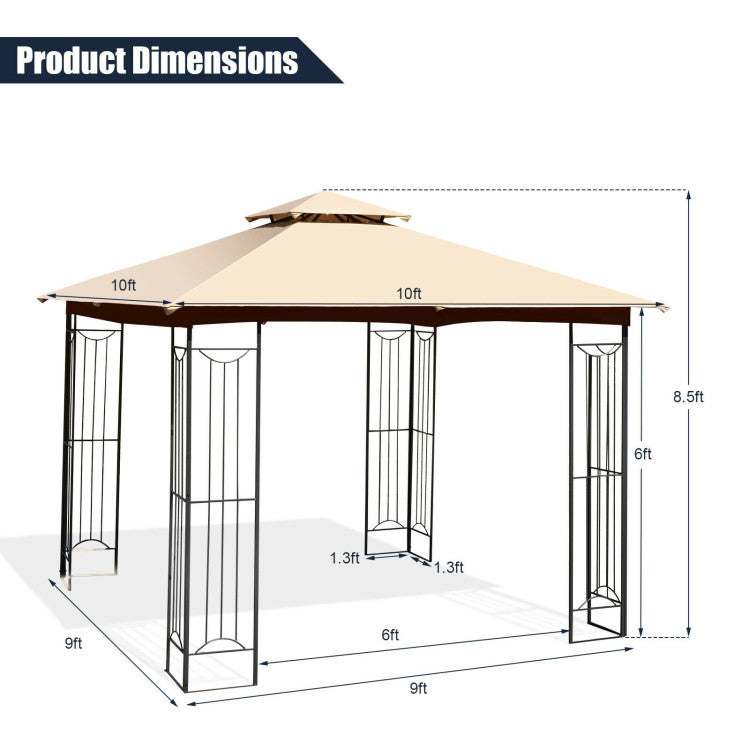 10 x 10 FT Heavy-Duty Patio Canopy Gazebo Tent with 2 Tier Vented Roof