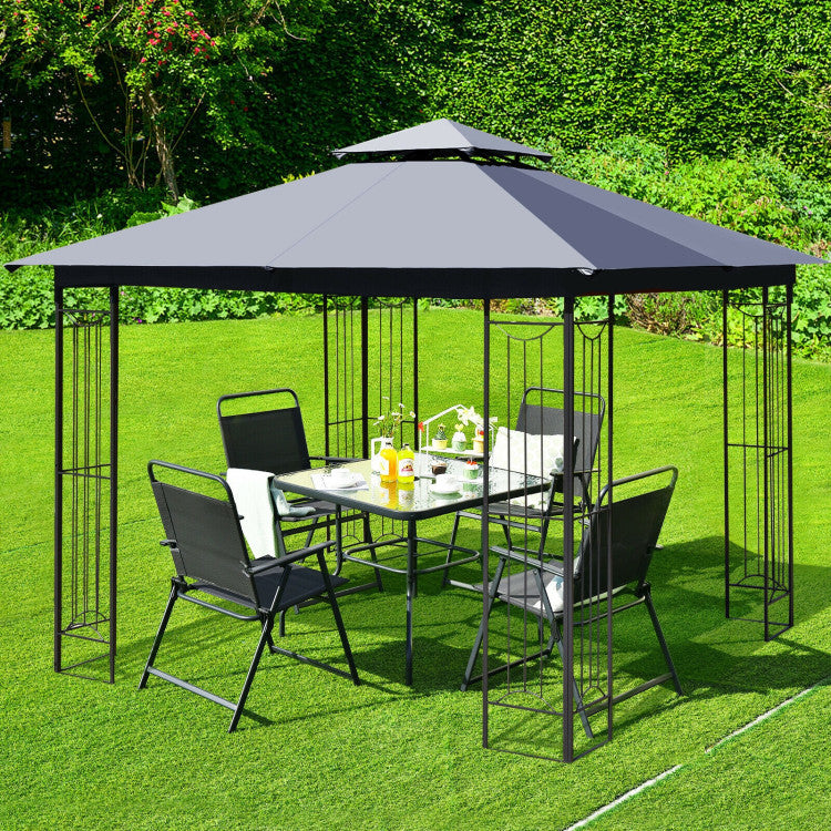 10 x 10 FT Heavy-Duty Patio Canopy Gazebo Tent with 2 Tier Vented Roof