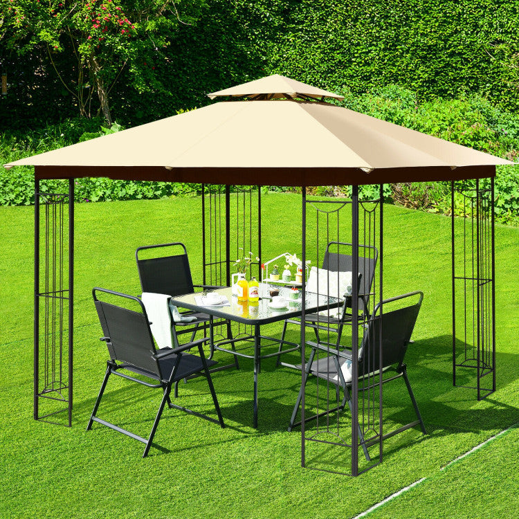 10 x 10 FT Heavy-Duty Patio Canopy Gazebo Tent with 2 Tier Vented Roof