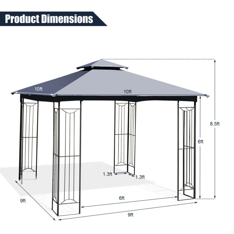 10 x 10 FT Heavy-Duty Patio Canopy Gazebo Tent with 2 Tier Vented Roof