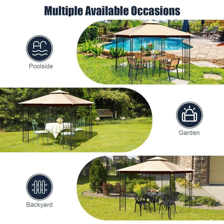 10 x 10 FT Heavy-Duty Patio Canopy Gazebo Tent with 2 Tier Vented Roof