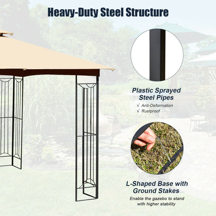 10 x 10 FT Heavy-Duty Patio Canopy Gazebo Tent with 2 Tier Vented Roof